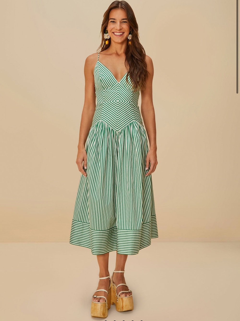 Farm Rio Bicolor Stripes Organic Cotton Midi Dress